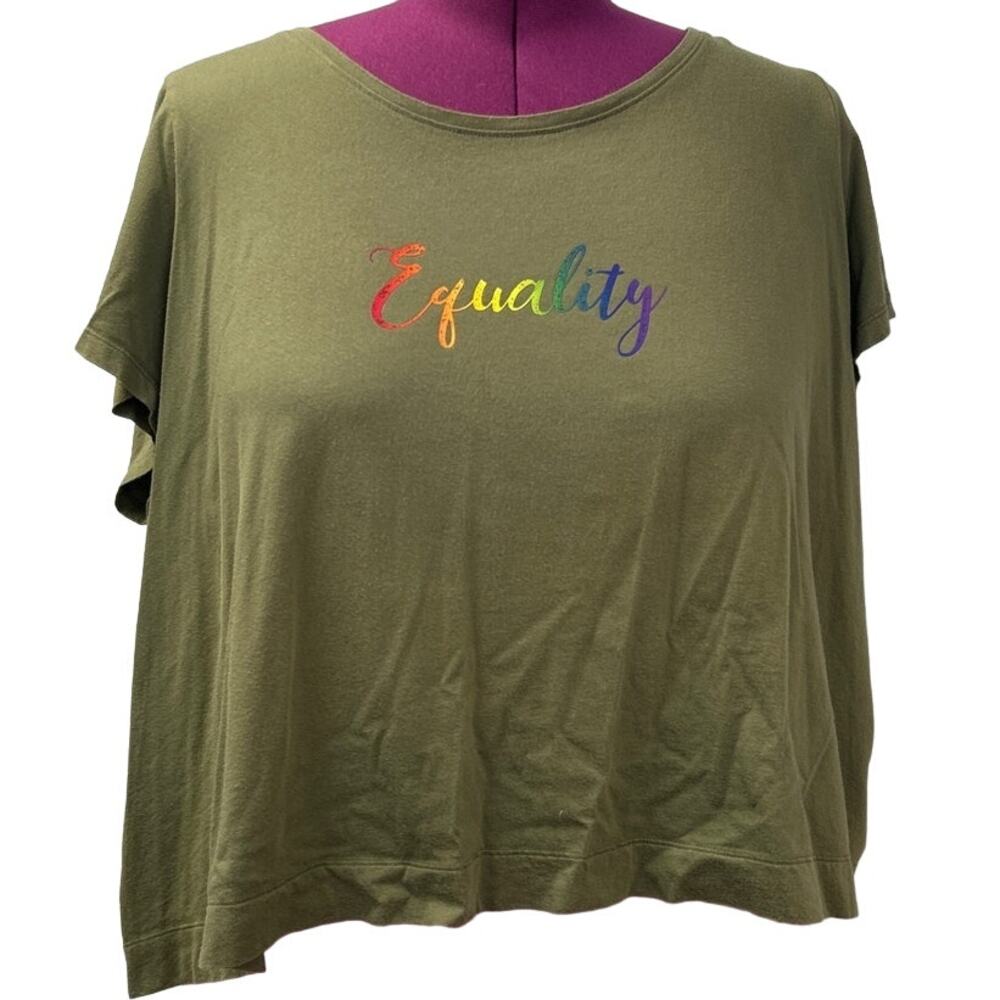 Hand Printed Womens XXL Upcycled June Pride Month Rainbow Equality ScoopNeck Tee